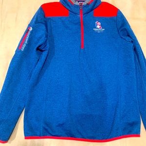 Good condition fleece pull over with hood. Little piling on sleeve.